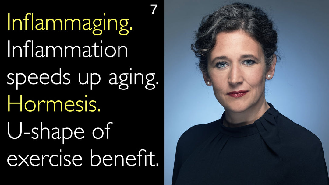 Inflammaging. Inflammation accelerates the aging process. Hormesis.  
U-shaped benefit of exercise. 7